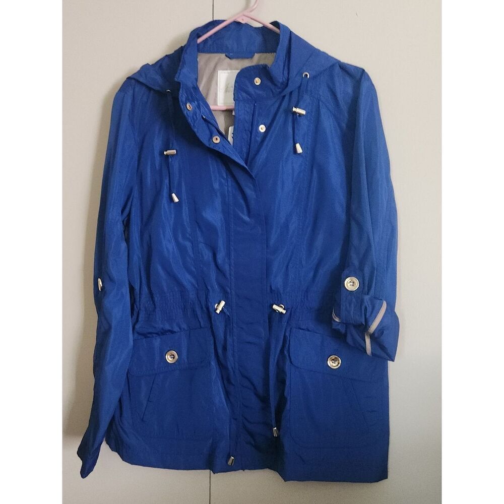 J11 Weatherproof Women's Blue Hooded Utility Anorak Windbreaker Jacket
